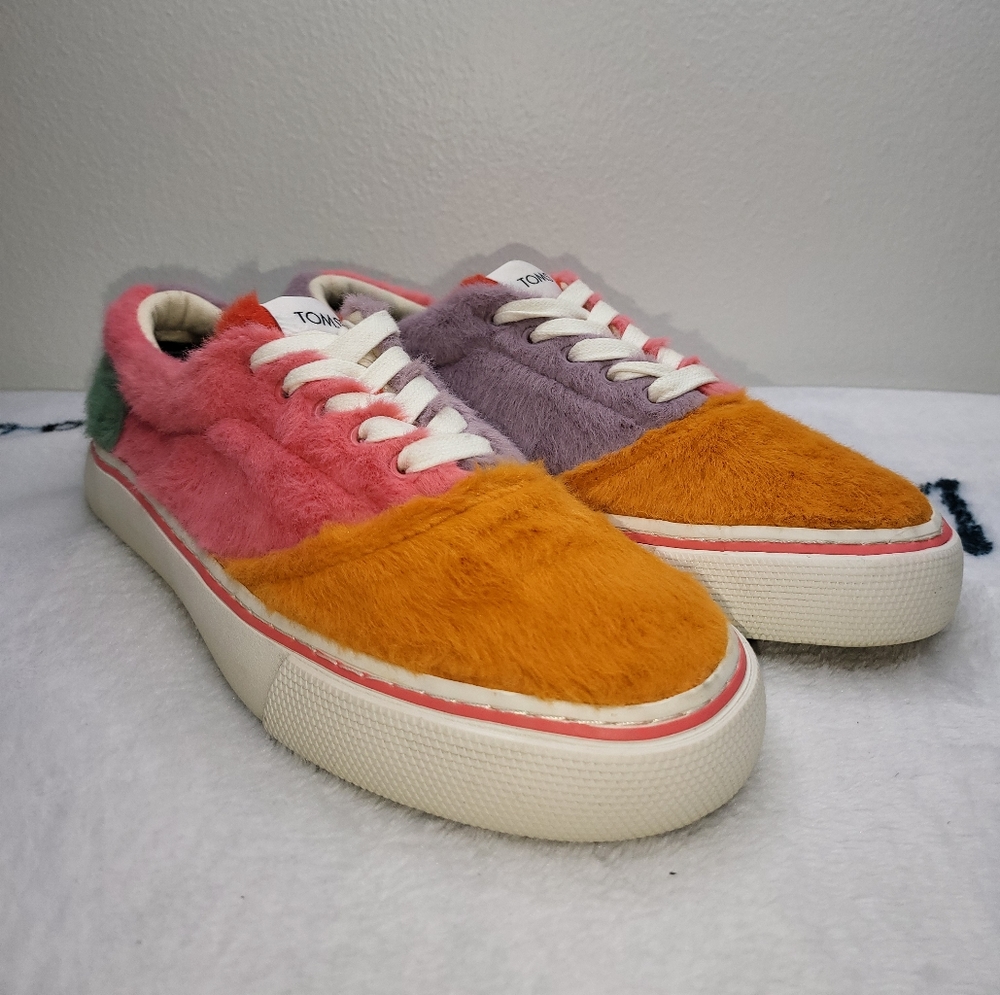 Toms Alpargata Fenix Lace-Up Autumn Multi Colorblock Faux Mohair Women Size 7